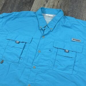 Columbia PFG Bahama II Fishing Shirt XXL Blue Omni-Shade UPF 50 Short‎ Sleeve